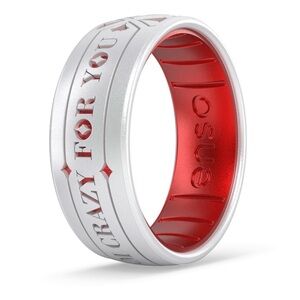 Women's Silver and Red Silicone Ring